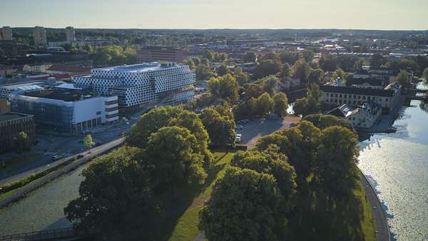 Drone view over Strömsholmen in Eskilstuna.
