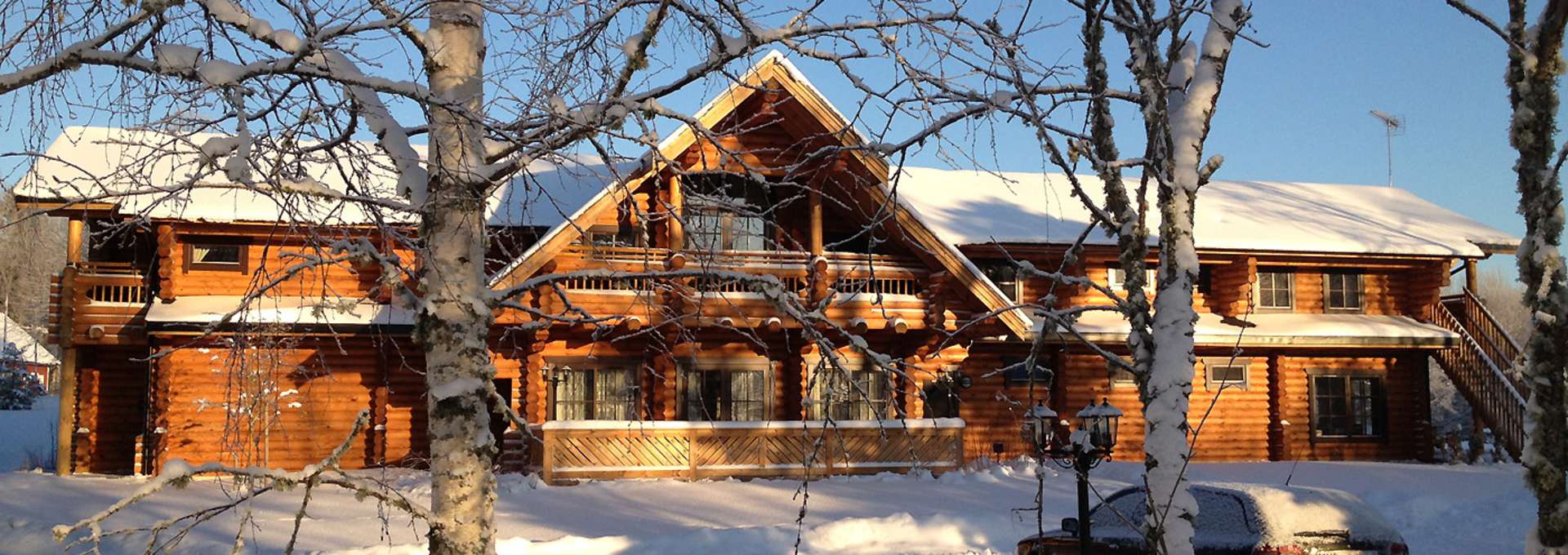 A timber hotel in the winter