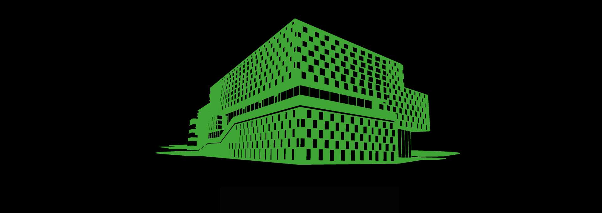 MDUs siluett i grönt, på en svart bakgrund
